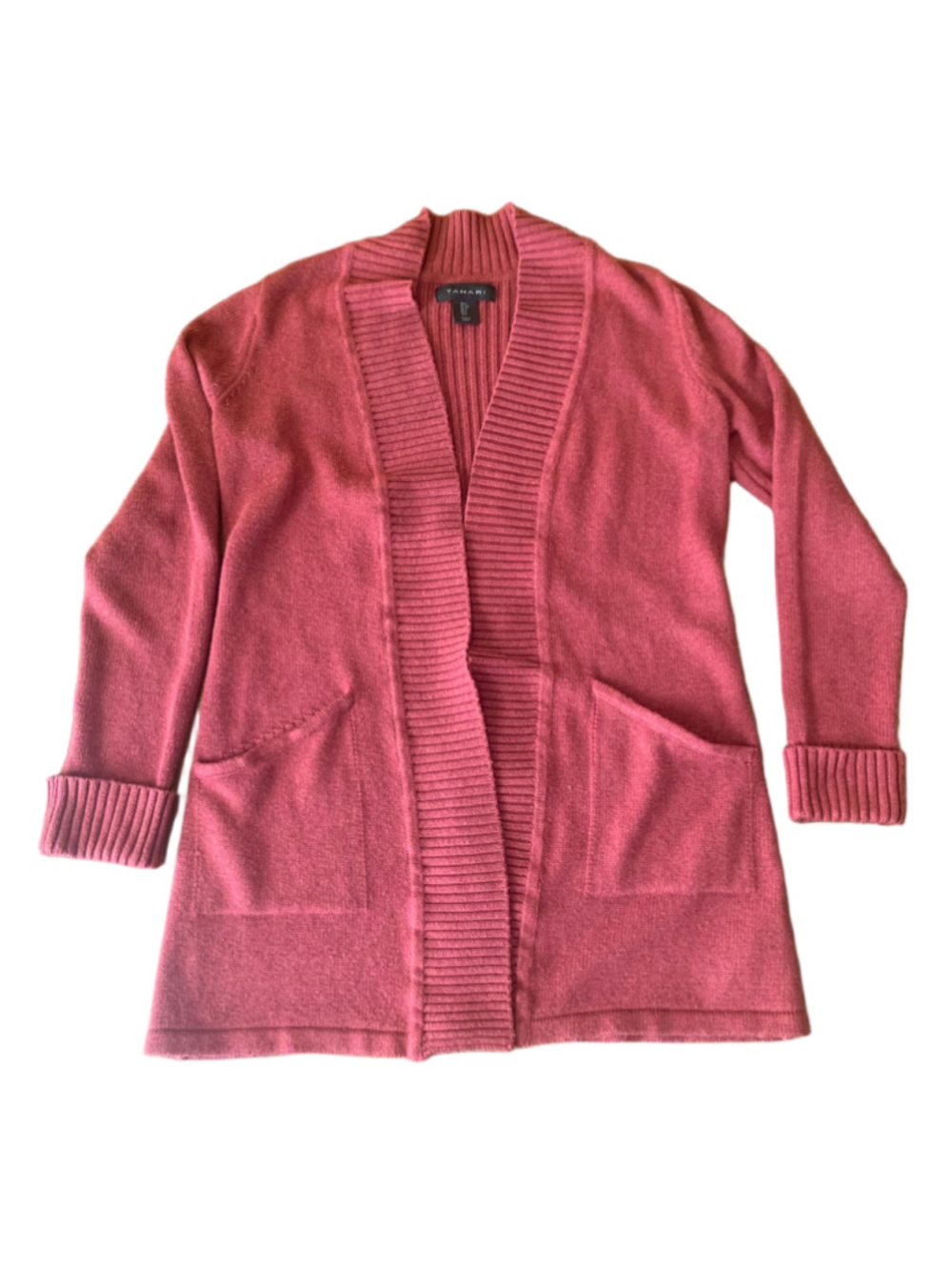 Tahari Open Front Cardigan Sweater Red Size S